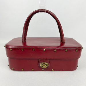 Fabulous Original 1950's Deep Red Studded Box Bag by Eros - Fabulous Vintage Bag *