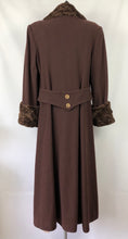 Load image into Gallery viewer, RESERVED FOR CAROLE DO NOT BUY Volup 1970s Does 1940s Chocolate Brown Coat with Faux Fur Trim on Collar and Cuffs - Bust 42&quot; 44&quot;
