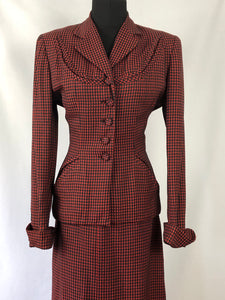 1940s Black and Red Check Suit in Fine Wool - 36 38