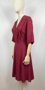 Original 1940s Red Crepe Beaded Dress - Wounded - Bust 38 39 40