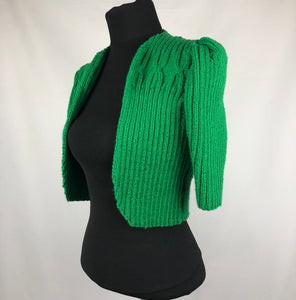 1940s Style Hand Knitted Bolero in Green - B34 36