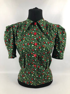 1940s Reproduction Christmas Blouse in Riley Blake Cotton - Bust 34" 36"