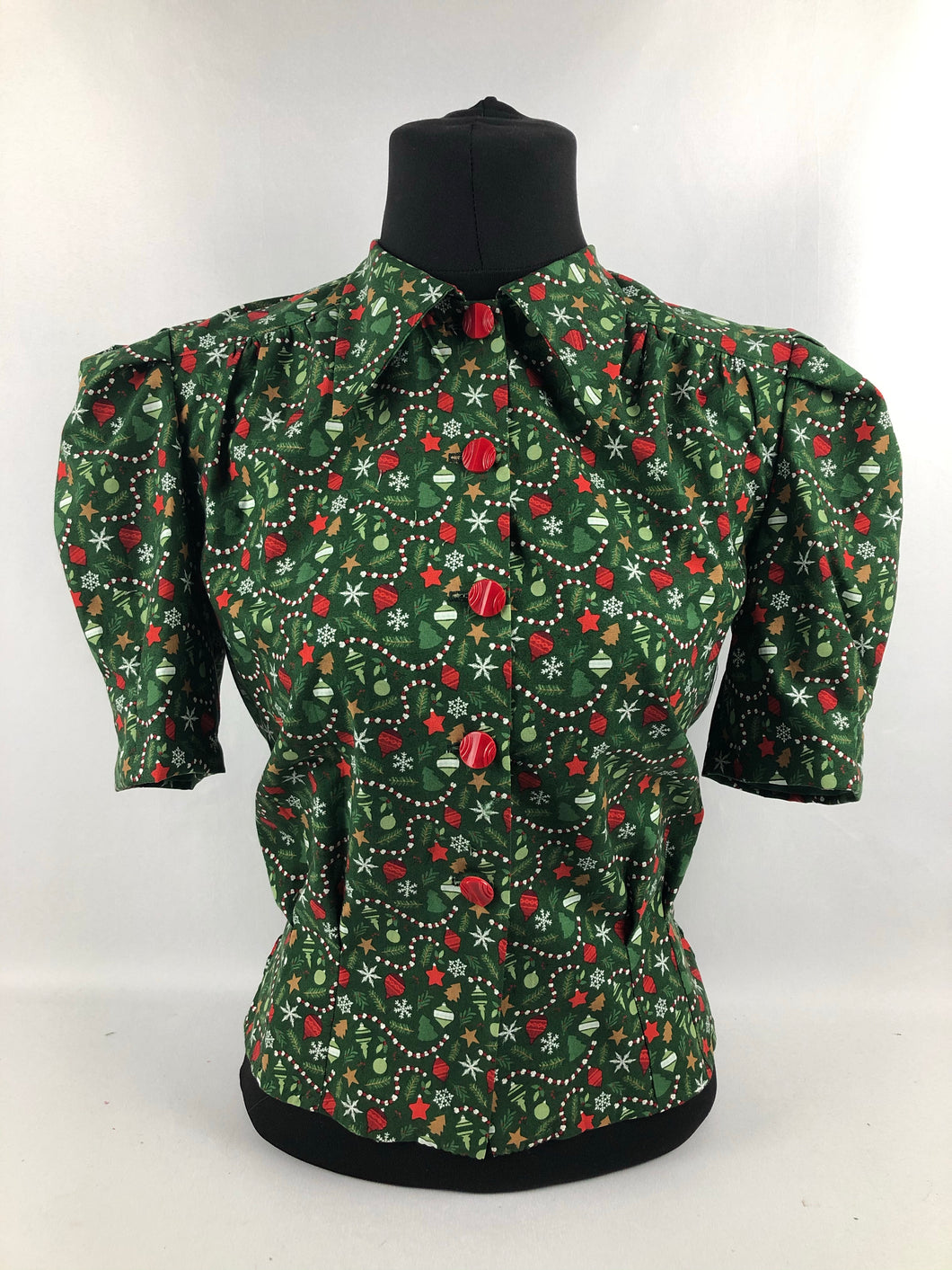 1940s Reproduction Christmas Blouse in Riley Blake Cotton - Bust 34