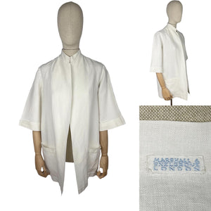 Original 1930's Marshall & Snelgrove Crisp White Linen Jacket - Bust 34 36 38 40 *