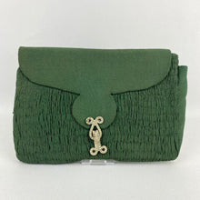 Load image into Gallery viewer, 1930s 1940s Forest Green Crepe Evening Clutch Bag with Paste Set Clasp
