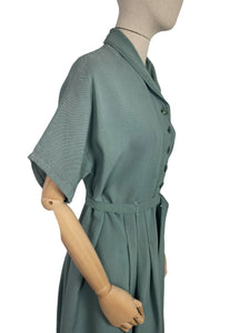 Original 1940's Volup Belted Day Dress in Sage Green Moygashel - Bust 40 42
