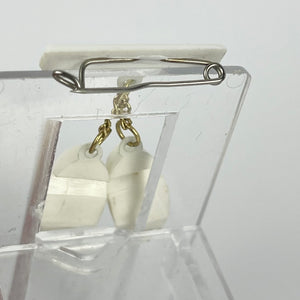 Vintage White Plastic Bar Brooch with Two Little Clogs Hanging - Vintage Dutch Tourist Pin