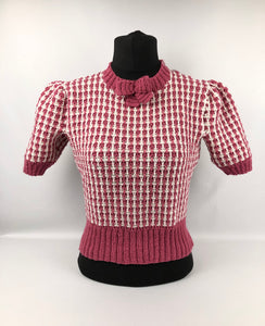 Reproduction 1940s Waffle Stripe Jumper Knitted from a Wartime Pattern - B 36 38 40