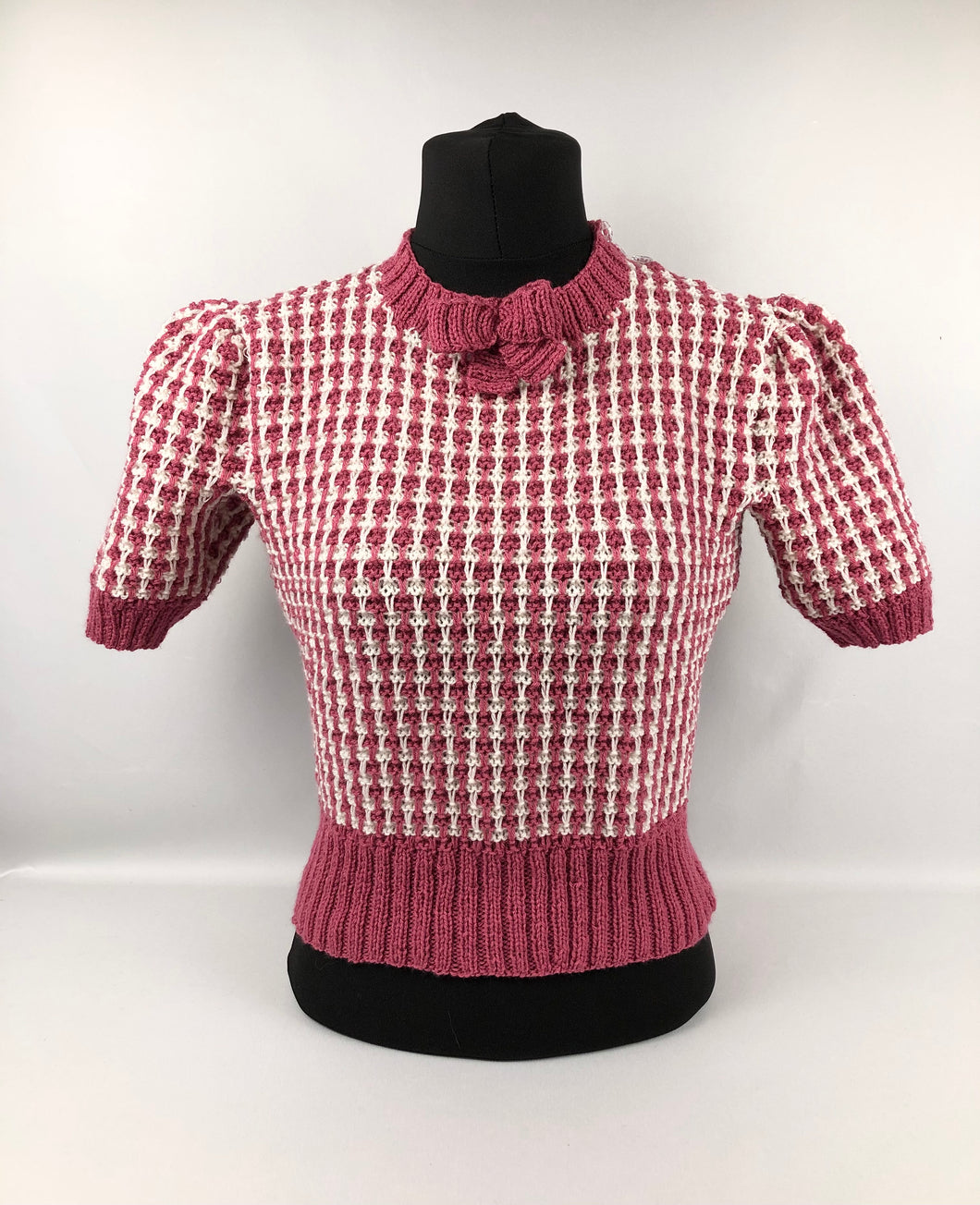 Reproduction 1940s Waffle Stripe Jumper Knitted from a Wartime Pattern - B 36 38 40