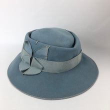 Load image into Gallery viewer, Original 1930s Cornflower Blue Fedora with Grosgrain Trim
