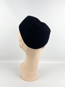 Original 1940's Black Felt Military Inspired Side Hat - Stylish Piece