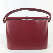 Load image into Gallery viewer, Original 1950s Burgundy Faux Leather Box Bag Made in 1953 for the Coronation
