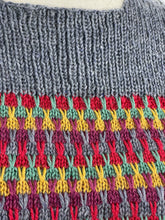 Load image into Gallery viewer, Reproduction 1940’s Hand Knitted Striped Jumper in Grey, Mustard, Purple, Green and Red - Bust 32 34 36
