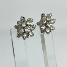 Load image into Gallery viewer, Original 1940s 1950s Claw Set Clear Paste Flower Clip on Earrings
