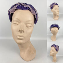 Load image into Gallery viewer, Original 1950&#39;s Two Tone Purple Feather and Velvet Half Hat
