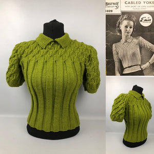 Reproduction 1940s Rib and Cable Knit Jumper - B36 38 40