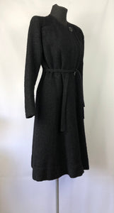 Original 1930s Inky Black Boucle Wool Belted Coat - Bust 36 38