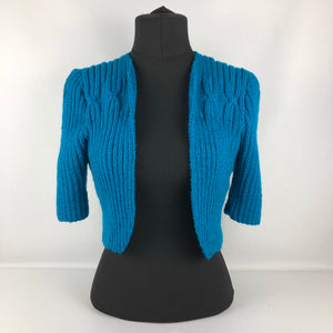 1940s Reproduction Hand Knitted Bolero in Empire Blue - B34 35 36 37 38