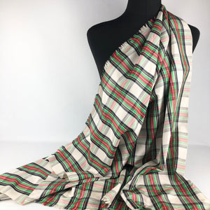 Original 1950s Artificial Silk Tartan Scarf in Red, Black, Green and Cream - Would Make a Great Headscarf