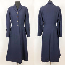 Load image into Gallery viewer, Late 1940s or Early 1950s Blue Self Striped Wool Fit and Flair Coat - Bust 36 38
