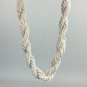 1940s 1950s White Glass Beaded Necklace with Twisted Strands