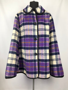 Vintage Wool Cape in Bold Blue and Purple Check - Bust 40 42 44