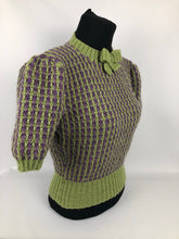 Load image into Gallery viewer, Reproduction 1940s Waffle Stripe Jumper Knitted from a Wartime Pattern in Heather and Fern - B 37 38 39 40 41
