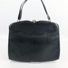 Load image into Gallery viewer, 1930s Midnight Blue Leather Handbag with Scalloped Detail
