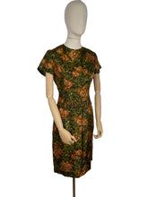 Load image into Gallery viewer, Original 1950&#39;s Fine Silk Dress in Green and Brown Autumnal Print - Stylish Piece - Bust 35 36
