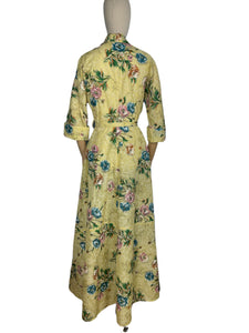 Absolutely Stunning Original 1950's Kendal Milne Yellow Robe with Floral Print - Bust 38