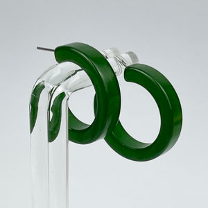 Vintage 1940's 1950's Small Green Bakelite Hoop Earrings for Pierced Ears