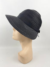 Load image into Gallery viewer, Original 1920s 1930s Dark Blue Straw Cloche Hat with Grosgrain Trim
