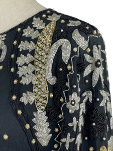 Original 1930's Black Chiffon and Silk Heavily Beaded Evening Jacket - Stunning Piece - Bust 32 33 34