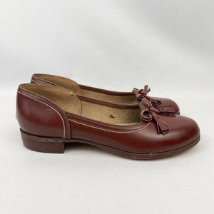 Original 1950's Chestnut Brown Leather Flat Shoes - Hoboes Hurrell of Norwich - UK 4 *