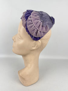 Original 1950's Two Tone Purple Feather and Velvet Half Hat