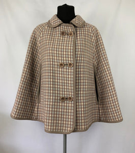 Vintage Wool Cape in Duck Egg Blue and Milk Chocolate Brown Check - Bust 34 36 38