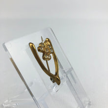 Load image into Gallery viewer, Vintage Lucky Wishbone and Clover Brooch in Gold Metal and Clear Paste
