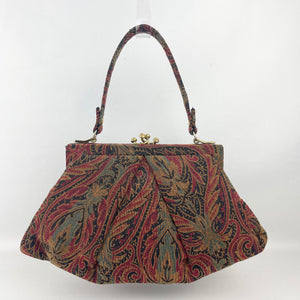 Original 1940's Fabric Bag in Red, Black, Gold and Teal by Ingber *