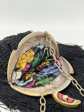 Load image into Gallery viewer, Original 1920&#39;s French Made Antique Crochet Bag with Celluloid Frame Decorated with Pierrot, Owls and Musical Instruments
