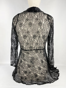Original 1930s Black Lace Tunic Blouse with Asymmetrical Finish - Bust 32 33 34