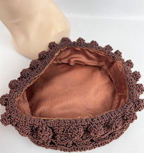 Load image into Gallery viewer, Original 1950’s Rich Chocolate Brown Crochet Topper Hat - Classic Vintage Hat
