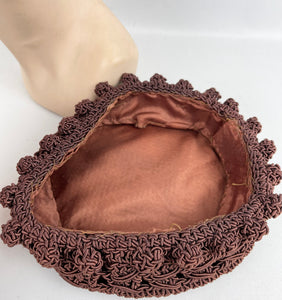 Original 1950’s Rich Chocolate Brown Crochet Topper Hat - Classic Vintage Hat