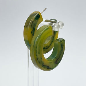 Vintage 1940's 1950's Green Spinach Bakelite Hoop Earrings for Pierced Ears