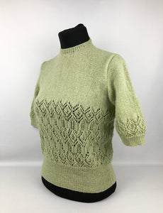 Reproduction 1940s Lace Knit Jumper in Soft Pistachio Green