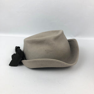 1940s Grey Felt Hat with Double Bow Trim in Black