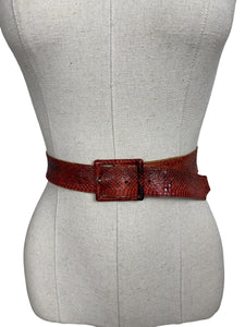 Original 1930's 1940's Red Snakeskin Belt - Waist 28 29 30 31 32