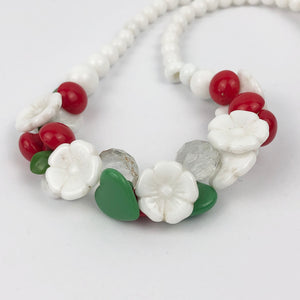 1940s 1950s Red, White and Green Glass Button and Bead Necklace