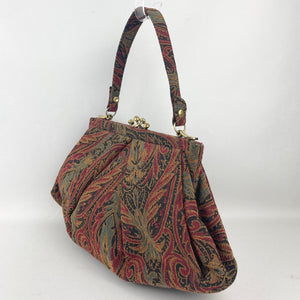 Original 1940's Fabric Bag in Red, Black, Gold and Teal by Ingber *
