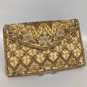 1950s French Made Clutch Bag - Heavily Beaded with Gold Beads and Pearls