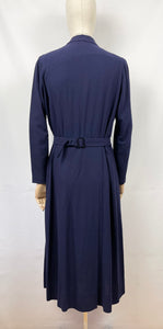 Original 1930s Belted Navy Wool Day Dress with Long Sleeves - Bust 40 41 42